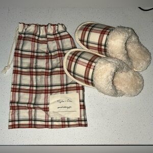 Plaid Kids Slippers with Bag